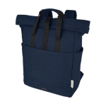 Zaino rolltop in cotone riciclato certificato 330g/m² con tasca pc 15” color blu mare