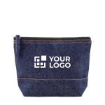 Pochette in cotone da 240 g/m² e denim riciclato con tiretto abbinato color blu alice vista area di stampa