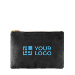 Pochette in tessuto di velluto 280g/m² con cerniera e tiretto dorati color nero vista area di stampa