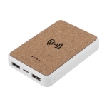 Powerbank wireless in sughero e plastica ABS riciclata 5.000mAh e 5W color bianco prima vista