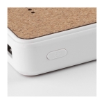 Powerbank wireless in sughero e plastica ABS riciclata 5.000mAh e 5W color bianco vista dettaglio