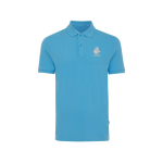 Polo piqué vestibilità regular in eco cotone 220 g/m² Iqoniq Yosemite color azzurro ciano vista con logo