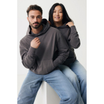 Felpa oversize in eco cotone regular fit 340 g/m² Iqoniq color argento opaco vista con modello