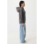 Felpa oversize in eco cotone regular fit 340 g/m² Iqoniq color argento opaco quarta vista con modello