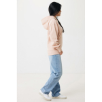 Felpa oversize in eco cotone regular fit 340 g/m² Iqoniq color rosa pastello quinta vista con modello