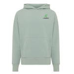 Felpa oversize in eco cotone regular fit 340 g/m² Iqoniq color verde oliva vista con logo
