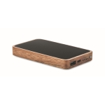 Caricabatterie wireless rettangolare in legno di acacia e PU da 15W color nero