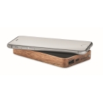 Caricabatterie wireless rettangolare in legno di acacia e PU da 15W color nero seconda vista