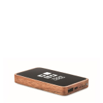 Caricabatterie wireless rettangolare in legno di acacia e PU da 15W vista area di stampa