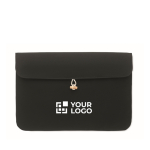 Custodia per pc 15'' in cotone 220 gr/m² con bottone di bambù color nero vista area di stampa