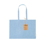 Borsa con soffietto in cotone riciclato con manici lunghi 220g/m² color azzurro prima vista
