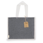 Borsa in cotone riciclato e iuta con manici lunghi 140g/m². color nero prima vista