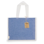 Borsa in cotone riciclato e iuta con manici lunghi 140g/m². color blu prima vista