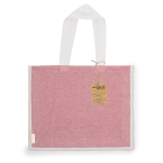 Borsa in cotone riciclato e iuta con manici lunghi 140g/m². color rosso prima vista
