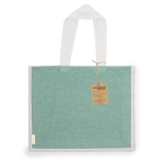 Borsa in cotone riciclato e iuta con manici lunghi 140g/m². color verde prima vista
