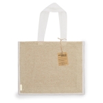 Borsa in cotone riciclato e iuta con manici lunghi 140g/m². color naturale prima vista
