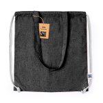 Zainetto con coulisse e manici lunghi in cotone GRS 140 g/m² Fairtrade color nero prima vista