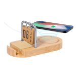 Caricatore wireless in bambù con calendario e supporto per cellulare 15W