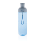 Borraccia satinata in rPET con laccetto nel tappo da 600 ml color blu vista con logo