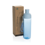 Borraccia satinata in rPET con laccetto nel tappo da 600 ml color blu vista con scatola