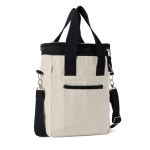 Borsa termica in tela riciclata da 500 g/m² con tracolla e maniglie color bianco sporco terza vista