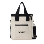 Borsa termica in tela riciclata da 500 g/m² con tracolla e maniglie color bianco sporco vista con logo