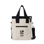 Borsa termica in tela riciclata da 500 g/m² con tracolla e maniglie color bianco sporco vista area di stampa
