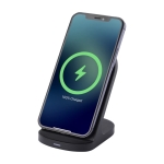 Base di ricarica wireless in plastica riciclata a doppia bobina da 15W color nero