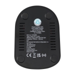 Base di ricarica wireless in plastica riciclata a doppia bobina da 15W color nero terza vista