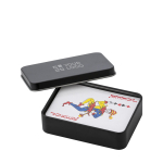 Astuccio in metallo personalizzabile con 52 carte da gioco color nero vista area di stampa
