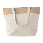Borsa termica con cerniera in cotone con bordo superiore in juta color cachi prima vista