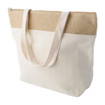 Borsa termica con cerniera in cotone con bordo superiore in juta prima vista