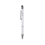 Penna touch in alluminio con impugnatura in carta ed inchiostro blu color bianco vista area di stampa