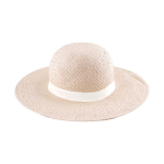 Cappello di carta da donna a tesa larga con nastro personalizzabile color naturale prima vista