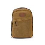 Zaino da 27l con tasca per pc in cotone riciclato cerato da 230g/m² color camel vista frontale