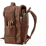 Zaino elegante in pelle riciclata con tasca espandibile per PC 17'' color marrone scuro seconda vista dettaglio