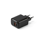 Caricatore da parete in plastica riciclata con porte USB-A e USB-C 20W color nero