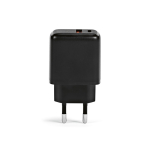 Caricatore da parete in plastica riciclata con porte USB-A e USB-C 20W color nero vista posteriore