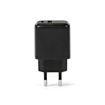 Caricatore da parete in plastica riciclata con porte USB-A e USB-C 20W color nero vista frontale