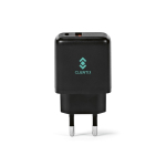 Caricatore da parete in plastica riciclata con porte USB-A e USB-C 20W color nero