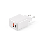 Caricatore da parete in plastica riciclata con porte USB-A e USB-C 20W color bianco