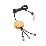 Cavo di ricarica 5 in 1 in bambù e plastica ecosostenibile con ricarica wireless 1m color nero