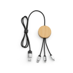 Cavo di ricarica 5 in 1 in bambù e plastica ecosostenibile con ricarica wireless 1m color nero seconda vista