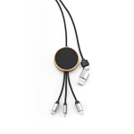Cavo di ricarica 5 in 1 in bambù e plastica ecosostenibile con ricarica wireless 1m color nero terza vista