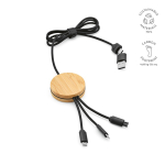 Cavo di ricarica 5 in 1 in bambù e plastica ecosostenibile con ricarica wireless 1m color nero