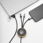 Cavo di ricarica 5 in 1 in bambù e plastica ecosostenibile con ricarica wireless 1m color nero