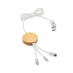 Cavo di ricarica 5 in 1 in bambù e plastica ecosostenibile con ricarica wireless 1m color bianco