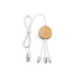 Cavo di ricarica 5 in 1 in bambù e plastica ecosostenibile con ricarica wireless 1m color bianco vista frontale