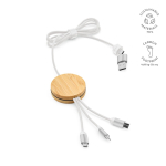 Cavo di ricarica 5 in 1 in bambù e plastica ecosostenibile con ricarica wireless 1m color bianco