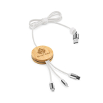 Cavo di ricarica 5 in 1 in bambù e plastica ecosostenibile con ricarica wireless 1m color bianco